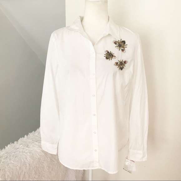 Charter Club Beaded Bees Button Down Blouse NWT ✨ - Picture 3 of 8